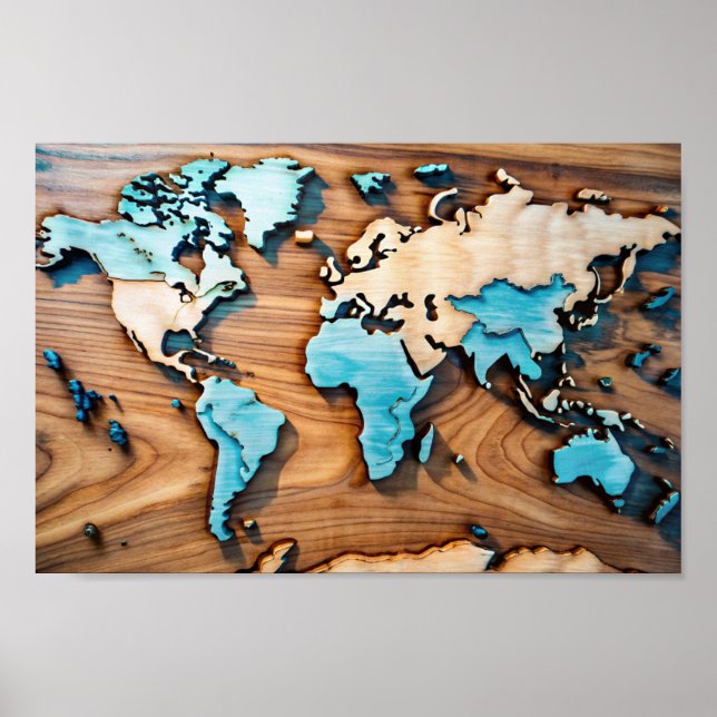 poster do Mapa Mundial de Arte em Parede 3D (Frente)