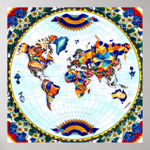 Poster do Mapa Mundial Majolica