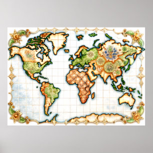 Poster do Mapa Mundial Majolica