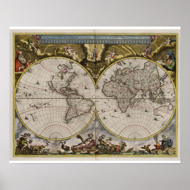 Poster do Mapa Mundial Vintage (1664) (Frente)