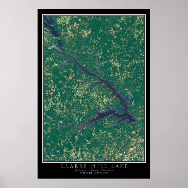 Poster do Mapa por Satélite do Lago Clarks Georgia (Frente)