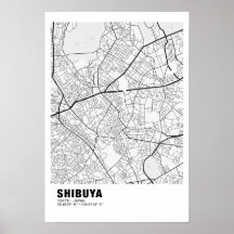 Poster do Mapa Shibuya - Mapa Branco de Tóquio