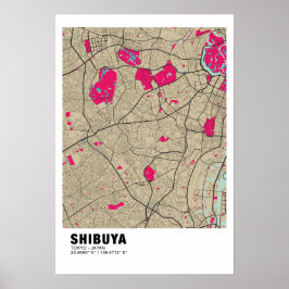 Poster do Mapa Shibuya - Mapa Rosa Na moda de Tóqu