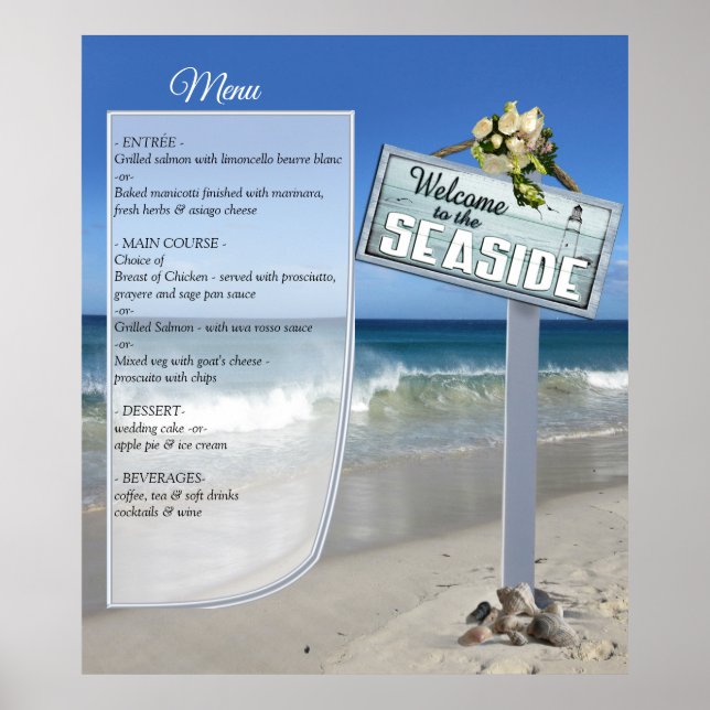 Poster do Menu de Casamento de Praia (Frente)