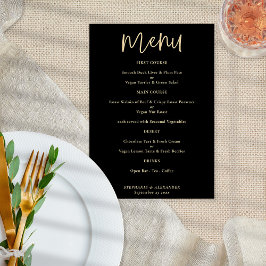 Poster do Menu de Casamento Preto de Script Dourad