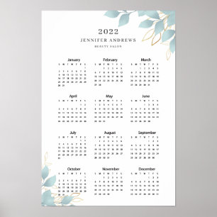 Poster do moderno White Leafy Calender 2022