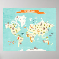 Pôster do Mundo Animal Mapa Mundial Adesivo de Par