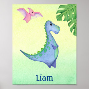   Poster do Nursery Watercolor do Dinossauro Azul