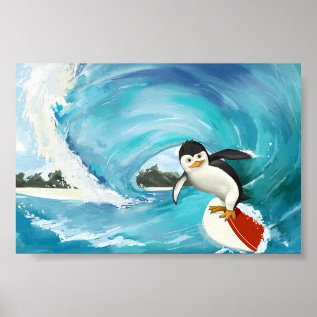 Poster do Pinguim surfador (Frente)