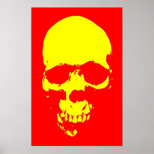 Poster do pop art do crânio - vermelho & amarelo