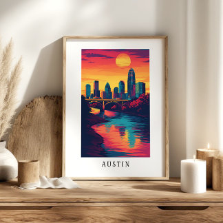 Pôster do pôr do sol da cidade de Austin