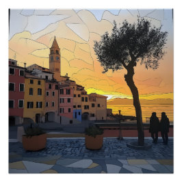 Pôster do Pôr do Sol Ligúrio – Estilo Vitral