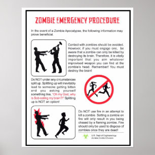 Poster do procedimento de emergência do zombi