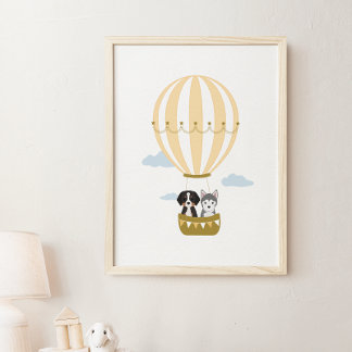 Poster do quarto de cães de balões de ar quente