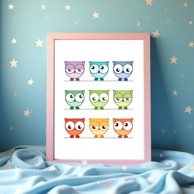 Poster do Rainbow Owl Nursery Wall Art (Cute Rainbow Owl Nursery Wall Art Poster )