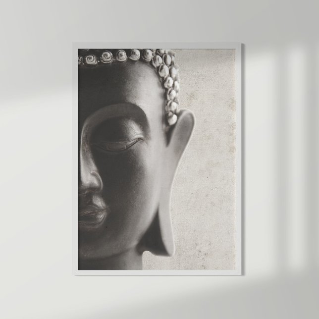 Poster do rosto preto e branco do Buda (Black and white Buddha face poster)