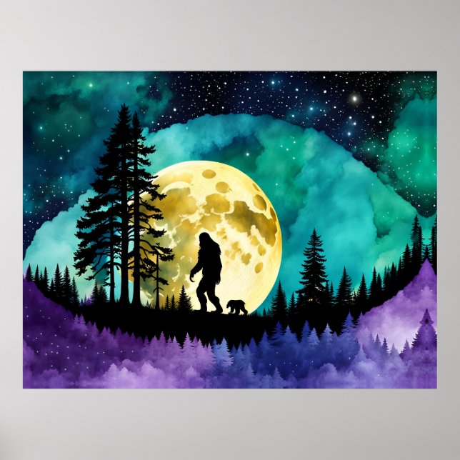 Poster do Sasquatch caminhando com filhote de Urso (Frente)