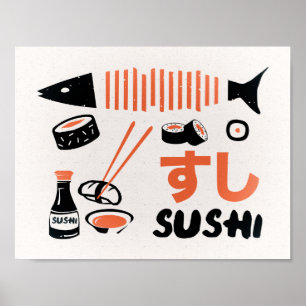 Poster do sinal da cozinha do sushi do vintage