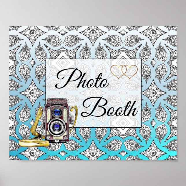 Poster do Sinal de Casamento de Booth de Foto Azul (Frente)
