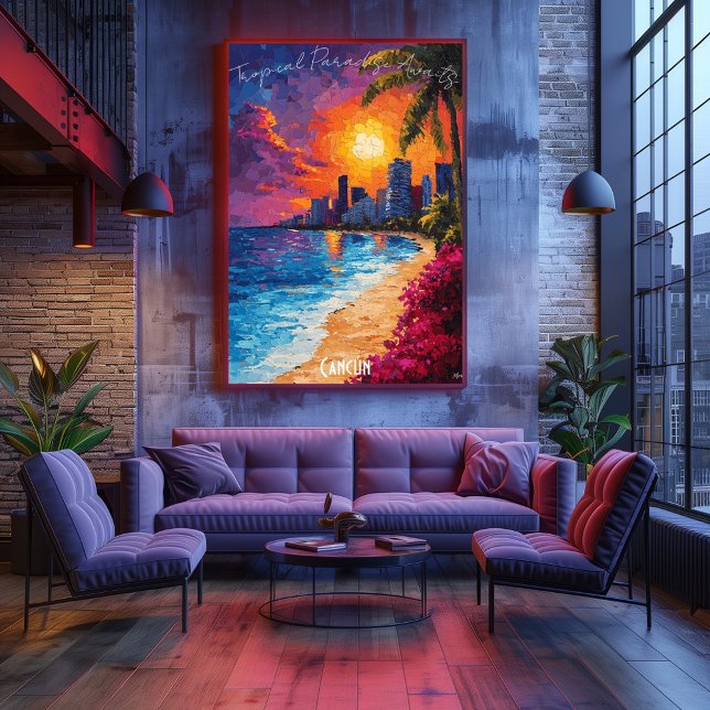 Poster do Skyline de Cancún - Arte de Praia Mexica (Criador carregado)
