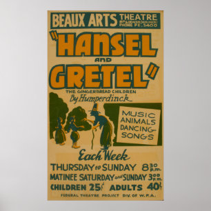 Poster do teatro do vintage de Hansel Gretel WPA