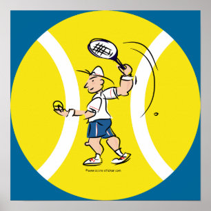 Poster do tênis com desenhos animados e a bola