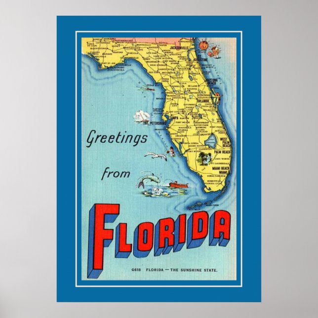 Poster do Vintage Florida Map 20x28 (Frente)