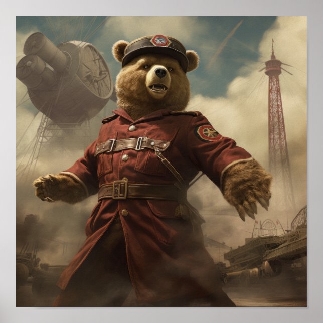 Poster do Vintage Tardis Bear Dieselpunk - WWII Re (Frente)