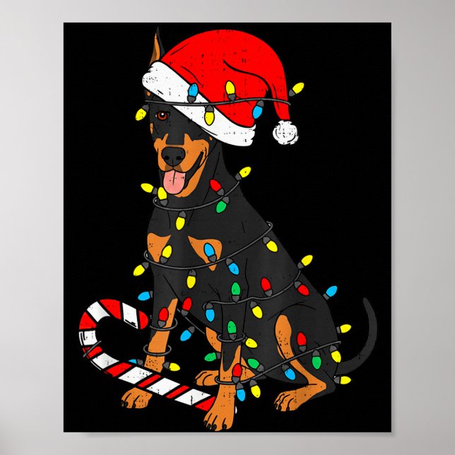Poster Doberman Dog Christmas Lights Santa Xmas Pet Dog L (Frente)