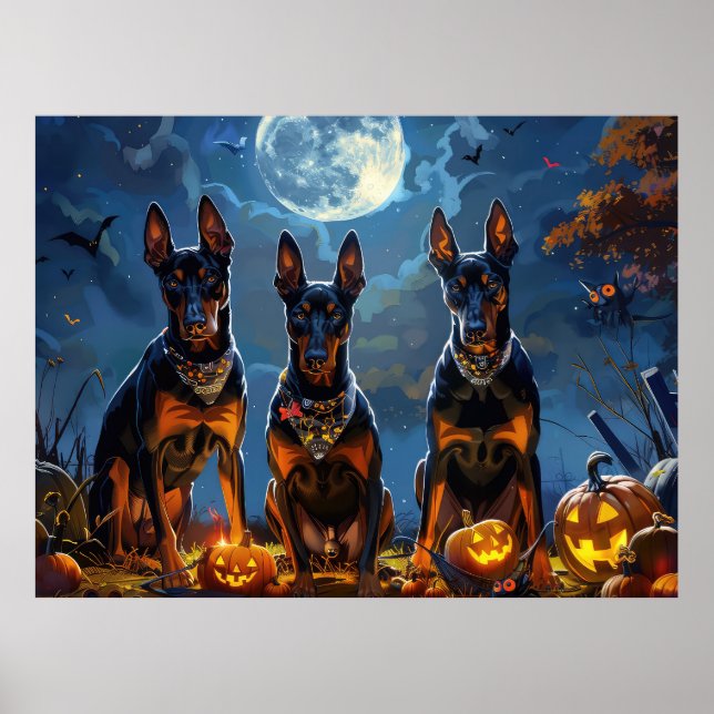 Poster Doberman Halloween Assustador (Frente)