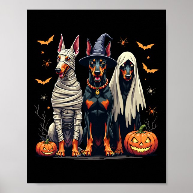 Poster Doberman Halloween Costume Mummy Witch Ghost (Frente)