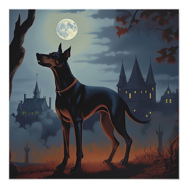 Pôster Doberman Halloween Scary (Frente)