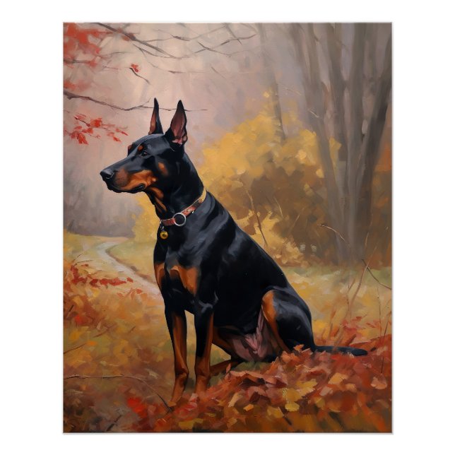 Pôster Doberman no Outono Folhas Caem Inspiram (Frente)
