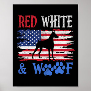 Poster Doberman Pinscher American Flag Usa Red White E