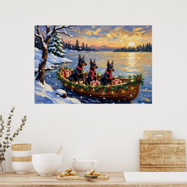 Poster Doberman Pinscher Christmas Boat Holiday (Cozinha)