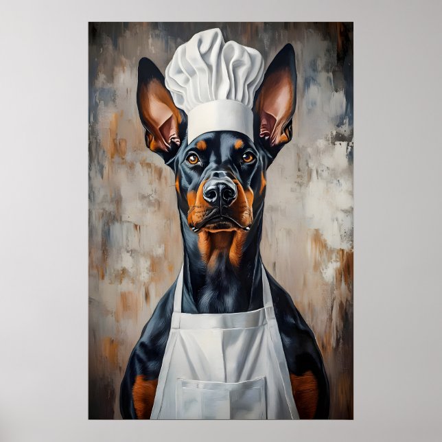 Poster Doberman Pinscher In Chefs Hat Poster, Funny Pet (Frente)