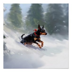 Pôster Doberman Pinscher Natal neve inverno