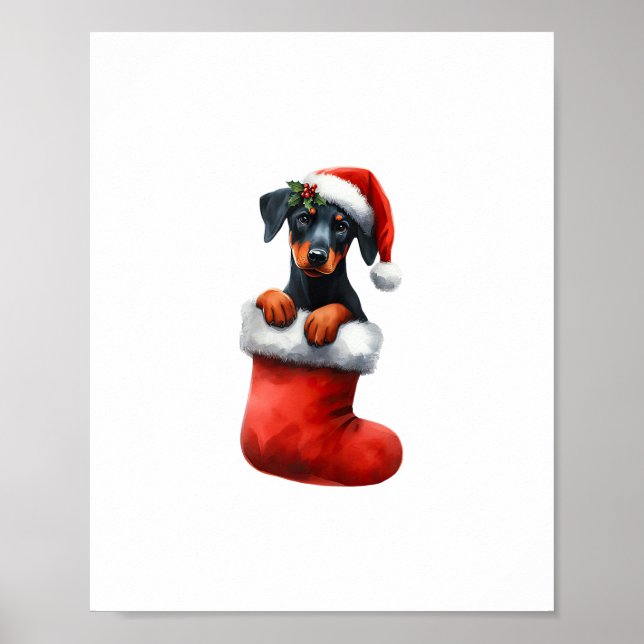 Poster Doberman Pinscher No Natal Santa Hat Xmas (Frente)