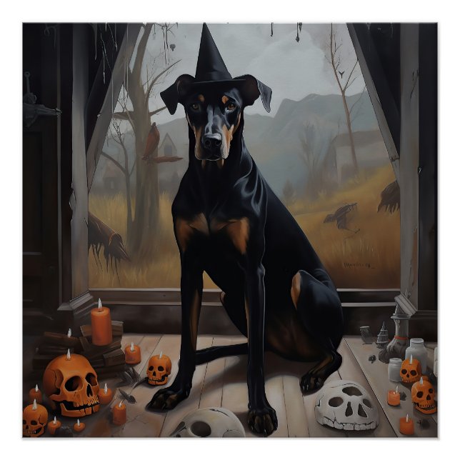 Pôster Doberman Pumpkins Halloween Scary (Frente)