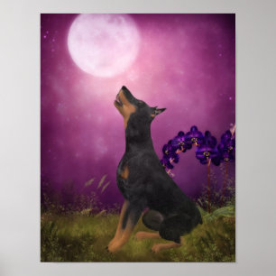 Pôster Doberman Purple Fantasy Orchids Dog Art