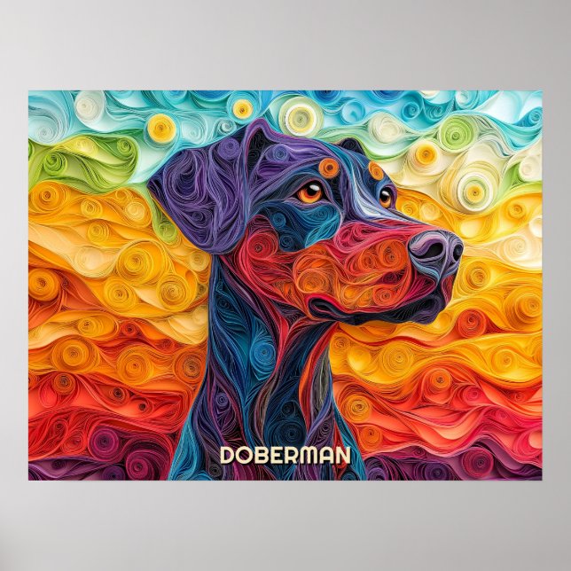 Poster Doberman Quilling Art Dog Portrait (Frente)