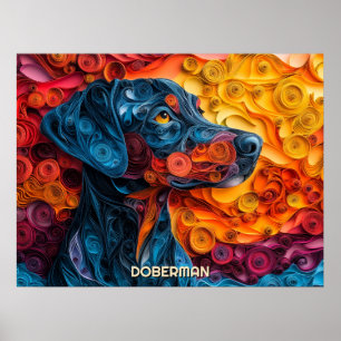 Poster Doberman Quilling Art Dog Portrait
