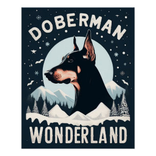 Pôster Doberman Wonderland - Tema de Neve do Cachorro