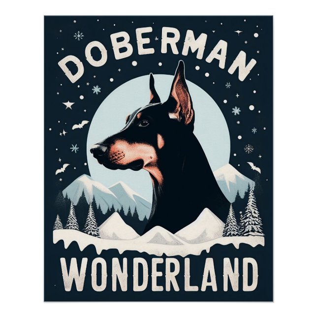 Pôster Doberman Wonderland - Tema de Neve do Cachorro (Frente)