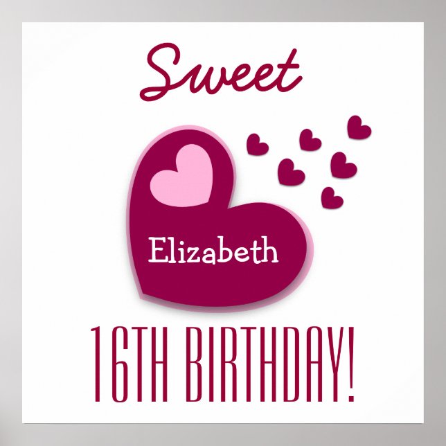 Poster Doce 16.º Aniversário Espelhamento de Corações A01 (Frente)