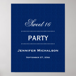 Pôster Doce 16 Azul clássico de aniversário e branco A06