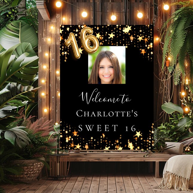 Poster Doce 16 estrelas douradas negras - boas-vindas (Criador carregado)