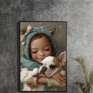 Poster Doce Amizade: Garota Cuddling Seu Bulldog Francês