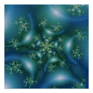 Pôster Doce   Arte Fractal Azul e Verde