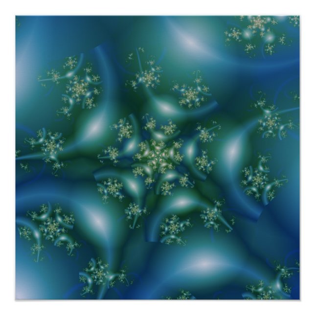 Pôster Doce | Arte Fractal Azul e Verde (Frente)